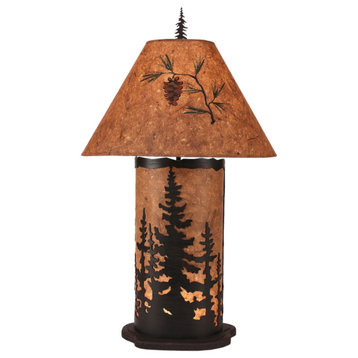 Large Kodiak and Woodchip Feather Tree Table Lamp With Nightlight