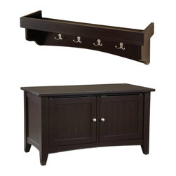 Alaterre Furniture - Shaker Cottage Tray Shelf Coat Hook, Cabinet Bench Set, Charcoal Gray, Chocolate - Hall Trees