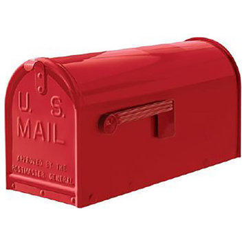 Janzer Curbside Mailboxes W/Red Flag, Gloss Red
