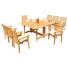 9-Piece Outdoor Teak Set: 60" Square Butterfly Table, 8 Hari Stacking Arm Chairs