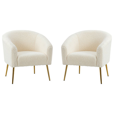 30" Polyester Barrel Chair With Metal Legs, Set of 2, Ivory