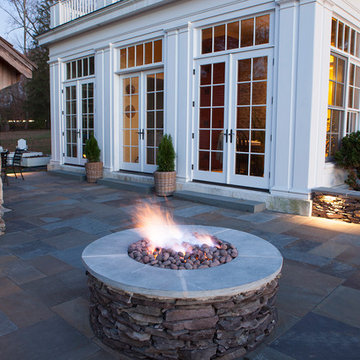 Bluestone Patio, Walls, Steps, Gas Fire Pit, Landscape Lighting