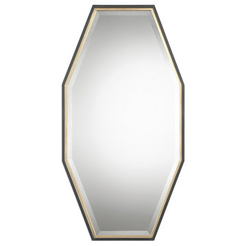 Espresso Gold Tall Octagon Wall Mirror, 46" Extra Large Vanity Minimalist