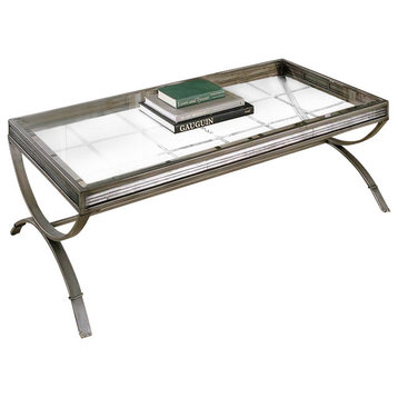 Emerson 3 Piece Coffee and End Table Set in Nickel metal finish and glass top