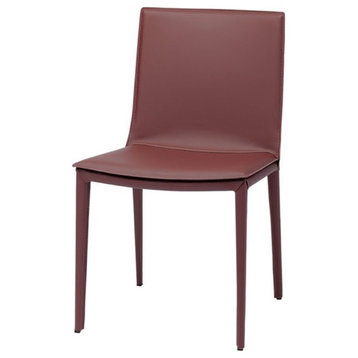 Nuevo Palma Leather Dining Side Chair in Bordeaux