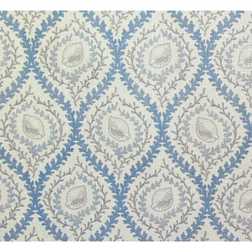 Gray Blue Seashell Fabric Coral Lattice Coastal Decor Upholstery Material, Standard