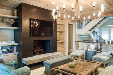 Example of a mountain style living room design in Charleston