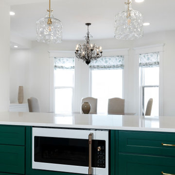 Transitional Craftsman Kitchen Remodel in Minneapolis with Green Cabinets & Cust