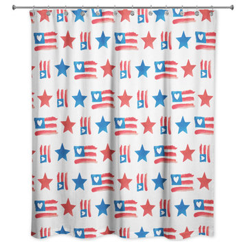 Flags and Stars Pattern 71"x74" Shower Curtain