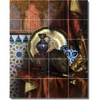 Picture-Tiles.com - Rudolf Ernst Still Life Painting Ceramic Tile Mural #19, 17"x21.25" - Mural Title: A Tambourine Knife Moroccan And Plate