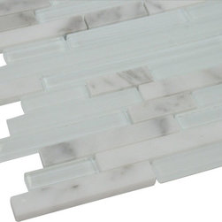 Glossy White & White Marble Random Brick Pattern Glass Mosaic Tiles - Home Decor