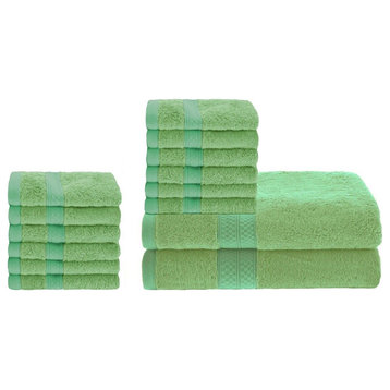 14 Piece Soft Washcloth Face Cloth Bath Towel, Spring Green