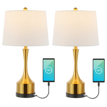 Cooper 26" French Country Iron Table Lamp, USB Charging, Set of 2, Gold