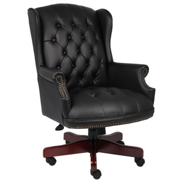 Bowery Hill Traditional Vinyl High Back Tufted Executive Office Chair in Black