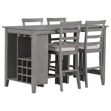 TATEUS 5-Piece Rubber Wood Counter Height Dining Set, Gray