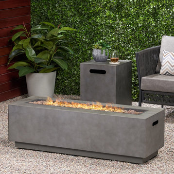 Hemmingway Outdoor Rectangular Fire Pit With Tank Holder, Concrete Finish