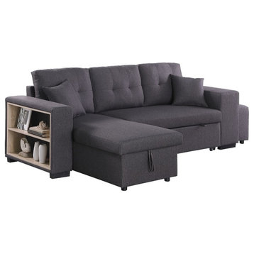 95" Wide Reversible Fabric Sofa Bed & Chaise&Ottoman and designed arm-Dark Gray