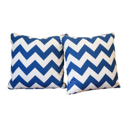 Pair of Jonathan Adler Blue and White Chevron Pillows - Products