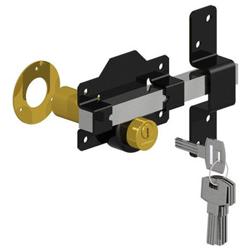 Double Cylinder Rim Lock, Black/Stainless, 2", Double Cylinder