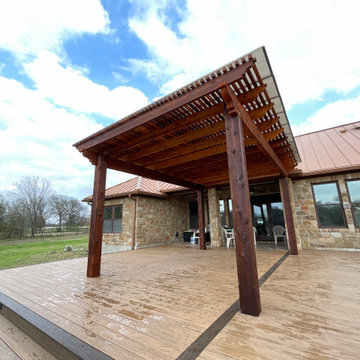 Cedar pergola and composite deck with lighting