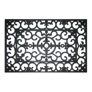 Half Round Fleur De Lis Filigree Wrought Iron Rubber Doormat