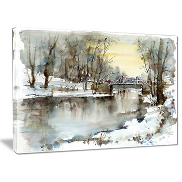 "White Bridge Over River" Landscape Canvas Print, 20"x12"