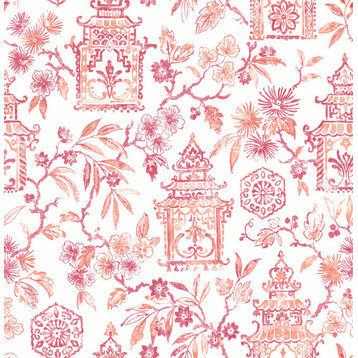 Helaine Coral Pagoda Wallpaper Sample