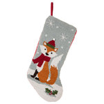 Glitzhome - 19"L Hooked Stocking, Fox - Decorate your home with this beautiful holiday themed Christmas stocking. Featuring a cute fox wearing a red scarf and Santa hat on the front, this stocking is accented with a twinkling night sky background. Hang this on your mantle this holiday season and add Christmas cheer to your home this holiday season.