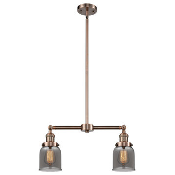 Small Bell 2-Light LED Chandelier, Antique Copper, Glass: Plated Smoked
