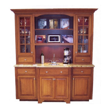 Custom built solid Cherry wood bar display cabinet complete with granite counter