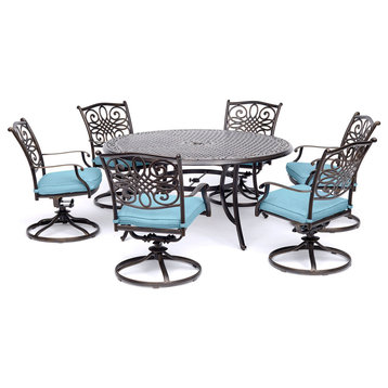 Traditions 7-Piece Dining Set With 60" Round Cast-top Table, Blue