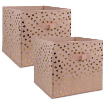 Nonwoven Polyester Cube Dots Millennial Pink/Gold Square 11"x11"x11", Set Of 2