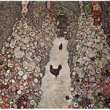 Gustav Klimt Garden With Roosters, 20"x20" Wall Decal