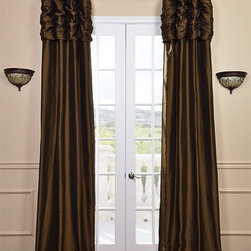Ruched Chocolate Brown Thai Silk Curtain - Curtains
