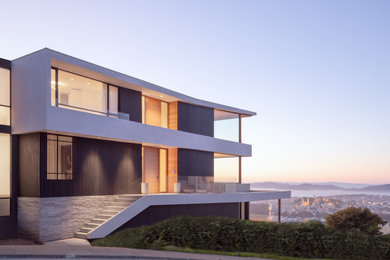 Photo of an expansive modern three-storey house exterior in San Francisco.