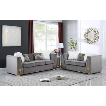 Augusta Modern Living room Sofa Set Upholstered, Gray Velvet Fabric