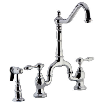 Traditional Bridge Kitchen Faucet, Dual Lever Handles With Side Sprayer, Chrome