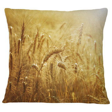 Golden Wheat Field Landscape Printed Throw Pillow, 16"x16"