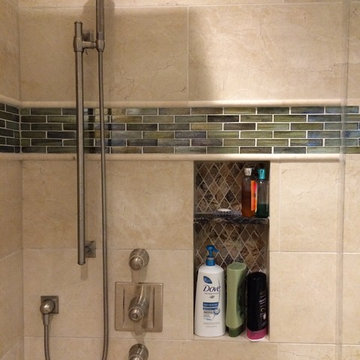Adjustable Handshower, Thermostatic Valve, and Shampoo Niche