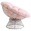 Papasan Chair with Pink Round Pillow Fabric Cushion and Cream Wicker Weave