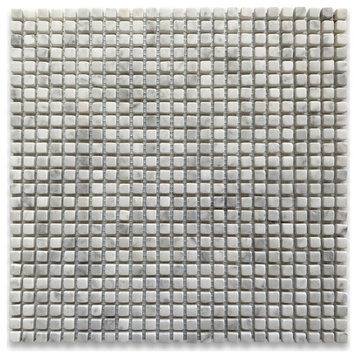 Tumbled Non Slip Carrara White Marble 3/8x3/8 Square Shower Floor Tile, 1 sheet