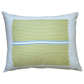 Hand Printed Linen Pillow, Louis Stripe, Yellow/Blue