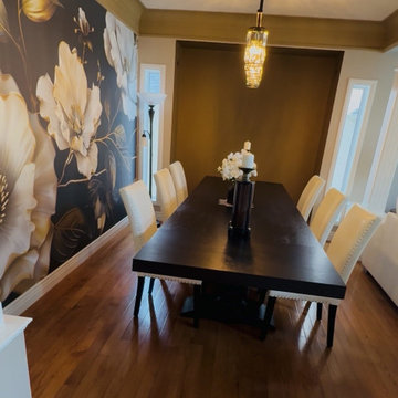 Custom Floral Mural on a Dining Room Feature Wall