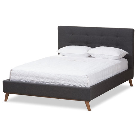 Valencia Mid-Century Modern Platform Bed, Dark Gray, Queen