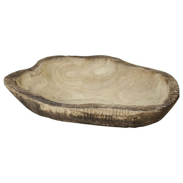 Organic Natural Wood Bowl In Natural-Decorative Bowl/Tray 18-Inches