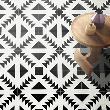 Moroccan Handmade Cement Tiles 8"x8" Black, White, Encaustic Tile,Set Of 12.
