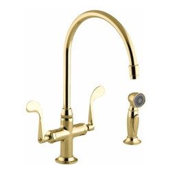 KOHLER - KOHLER K-8763-PB Essex Kitchen Sink Faucet with Wristblade Handles and Sidespray - Kitchen Faucets