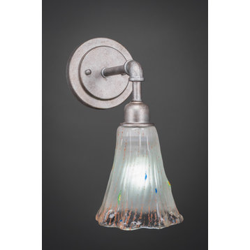 Vintage Wall Sconce In Aged Silver, 5.5" Frosted Crystal Glass
