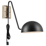 Globe Electric - Novogratz x Globe Addison 1-Light Matte Black Plug-In Wall Sconce - With a mid-century design, this wall sconce has it all - functionality, versatility, and style. A classic silhouette combines with a modern matte black finish and antique brass accents to create a wall sconce complementary to all decor. The dome shade completes the look and adds a true vintage feel. Just imagine this sconce flanking your bed or sitting next to your favorite chair - since you can plug it in, you can place it anywhere you want. The Novogratz and Globe Electric - lighting made easy.