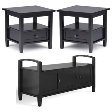 Home Square 3-Piece Set with 44" Entryway Bench & 2 20" End Side Tables in Black